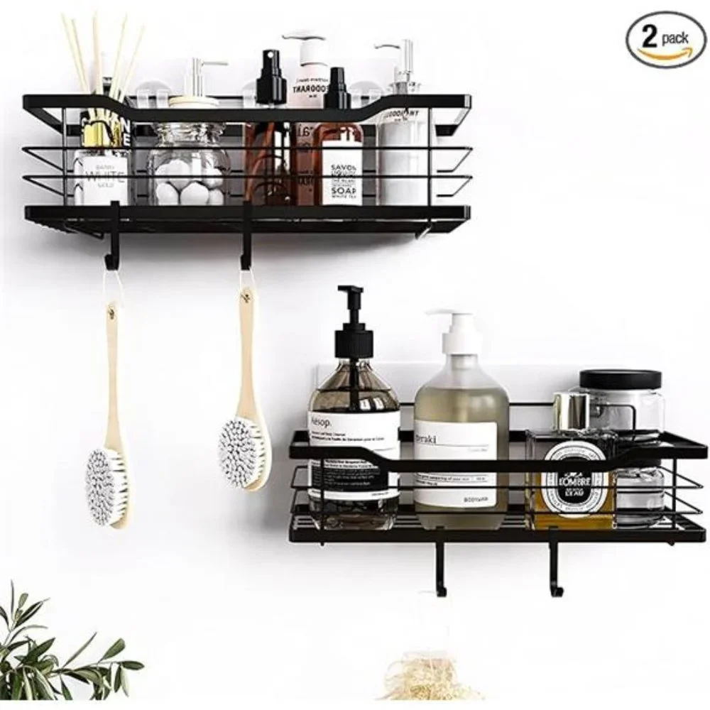 Shower Caddy 2 Pack Rustproof Shower Shelf Rack with 4 Hooks, Stainless Steel